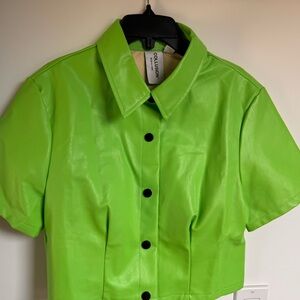 Collusion Lime Green Faux Leather Cropped Shirt